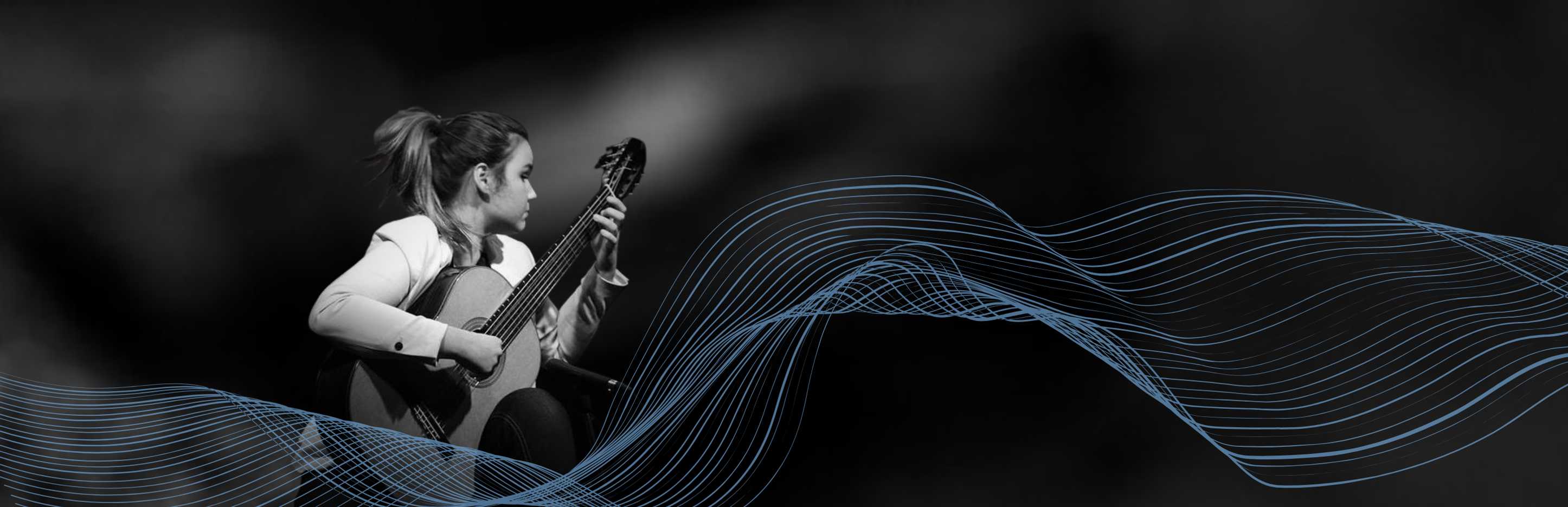 Cool image of a guitarist playing with lines going over it.